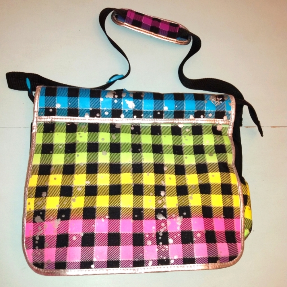 Justice Y2K paint Splatter neon pink blue yellow Messager Bag